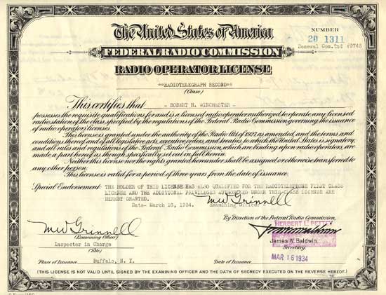 Second Class Radiotelegraph License, 1934
